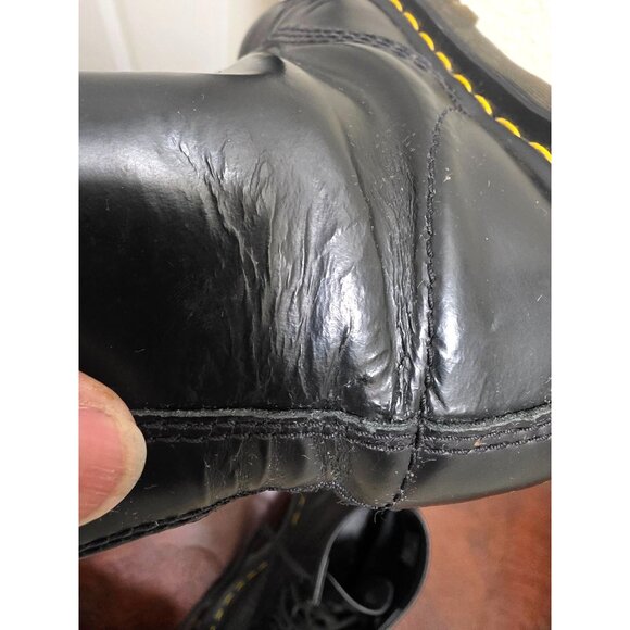 Dr. Martens Black Leather Lace-Up Boots With Iconic Yellow Stitching Durable Sol - Picture 12 of 13